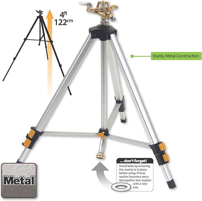 Melnor 65162AMZ Metal Pulsating Sprinkler with QuickConnect Set, Amazon Bundle, XT Tripod