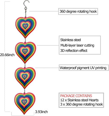 DJUAN Wind Spinners Outdoor Garden Decor,Colorful Heart Metal Hanging Ornaments for Yard Lawn Window Ceiling Home Christmas Day Party Wedding Decoration, Birthday Gifts for Mom Grandma Women Aunts