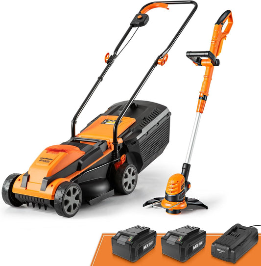 LawnMaster 20VMWGT 24V Max 13-inch Lawn Mower and Grass Trimmer 10-inch Combo with 2x4.0Ah