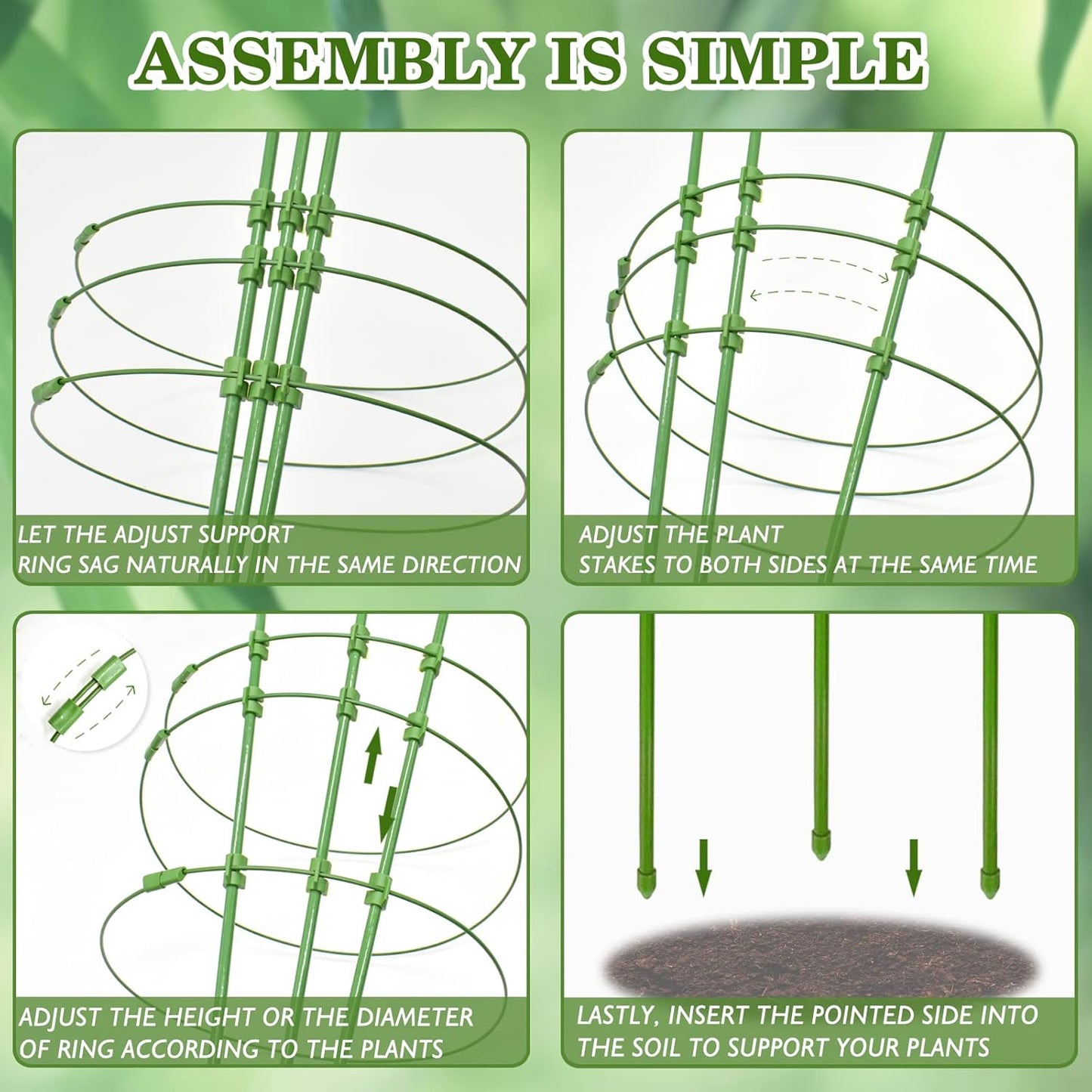 Halatool 2 Packs Tomato Cage Plant Support Cages for Garden 18 inches Adjustable Tomato Cage Cucumber Trellis Plant Support Stakes with 10 Pcs Plant Clips for Climbing Plants, Potted Plants