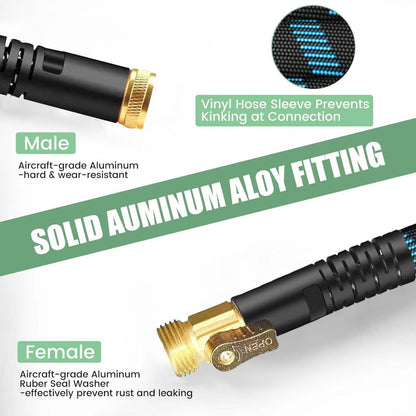 200Ft Non-Expandable Garden Hose, Flexible Water Hose with 10-Pattern Spray Nozzle, Lightweight Hose Pipe, Kink-Free, Leak-Proof, 3/4" Solid Metal Fittings