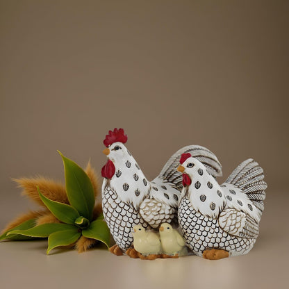 Chicken Family Decorative Sculpture, Indoor/Outdoor Outdoor Garden Statue,Rooster, Hen, Chick Garden Sculpture,Rustic Hen Statue