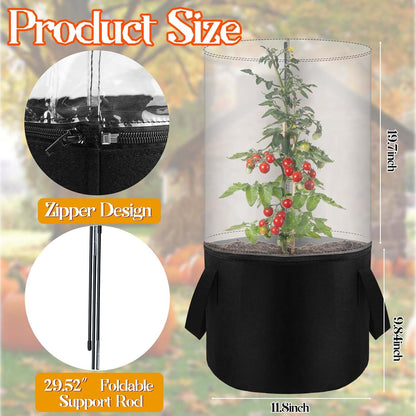 2PCS Mini Plant Greenhouse with Felt Planting Bag Round Planter Winter Garden Pot Covers Transparent Plant Frost Protection Cover with Support Rod for Outdoor Plants or Seedlings, 29.5" X 11.8"
