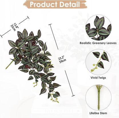DILATATA Fake Hanging Plants Artificial Hanging Plants 26" Faux Wandering Jew Hangings Leaves Plant for Wall Shelf Home Indoor Outdoor Decor - 2 Pack
