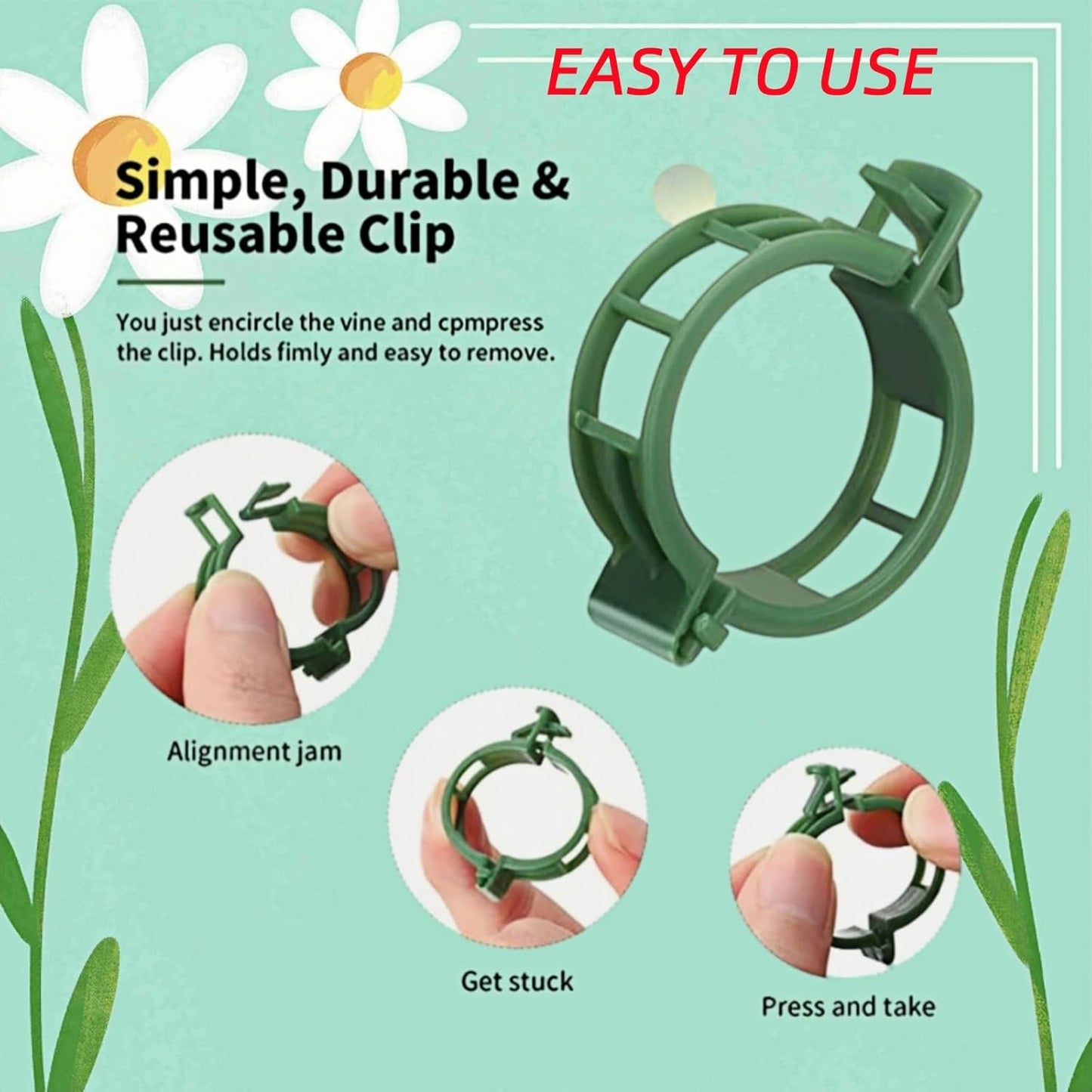 100Pcs Secured Plant Clips - Reusable Plastic Trellis Support for Tomato, Vine, Climbing Plants | Garden Clips for Vegetables & Outdoor Plants
