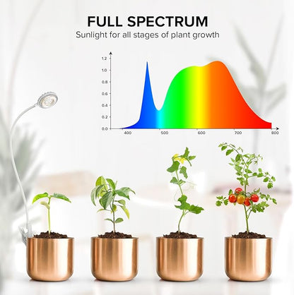Clip-On Grow Lights for Indoor Plants, 2-in-1 LED Grow Lamp,4000K Sunlike Full Spectrum Plant Lights, 4-Level Dimmable with 3/6/12H Timer, Flexible Gooseneck,14W White Plant Grow Lights