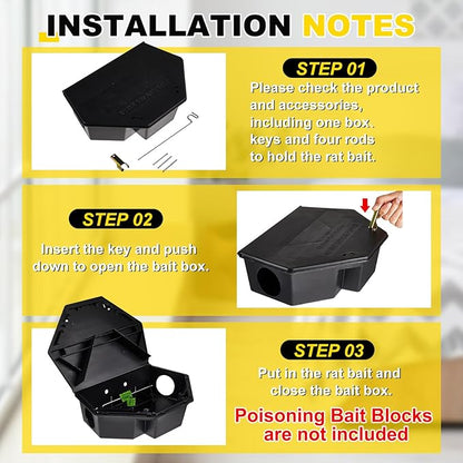 Qualirey 1 Pc Rat Bait Station with Keys 13.58 x 8.98 x 3.35 Inch Rodent Station Rat Traps, Keeps Children and Pets Safe Indoor and Outdoor, Bait Not Included (Black)