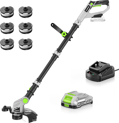 Weed Wacker Cordless 20V 12'' Electric Weed Eater with Auto Line Feed, 2.0Ah Battery and Fast Charger, 6 x Replacement Line, Battery Powered String Trimmer for Lawn Care, GrassTrimmer (AD-ST-001.1)