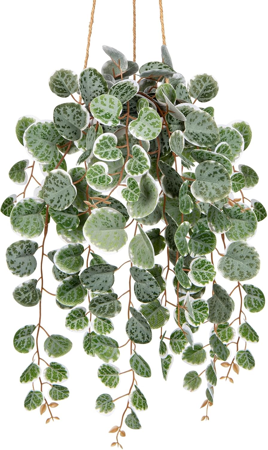 Briful Artificial Hanging Plants with Pot 17'' Fake String of Heart Vines Plants Faux Hanging Greenery for Home Room Office Garden Balcony Patio Front Door Hanging Decor