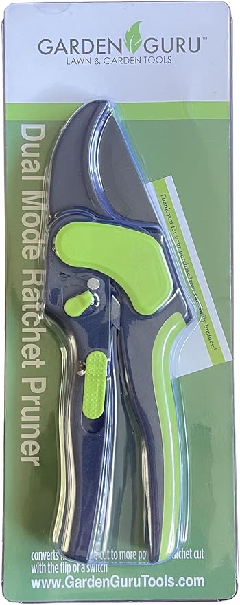 Garden Guru 2 in 1 Ratchet Pruning Shears Clippers – 4X Cutting Power – Ratcheting Garden Anvil Pruners Scissors - Ergonomic Grip - Makes Tough Cuts Easy - Great for Seniors & Arthritic Hands