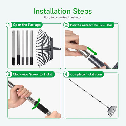 Rake for Leaves Heavy Duty 72 Inch Long Expandable Leaf Rake, 18 Inch Wide Garden Rakes with 25 Reinforced Tines and Stainless Steel Handle for Lawn, Yard, Leaf Cleanup