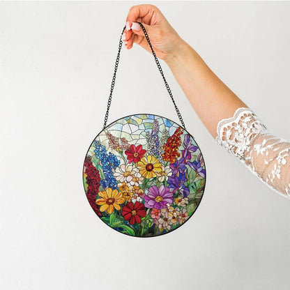 Colorful Wildflowers Suncatcher -7.9 in Stained Glass Window Hanging Sun Catcher Garden Decor