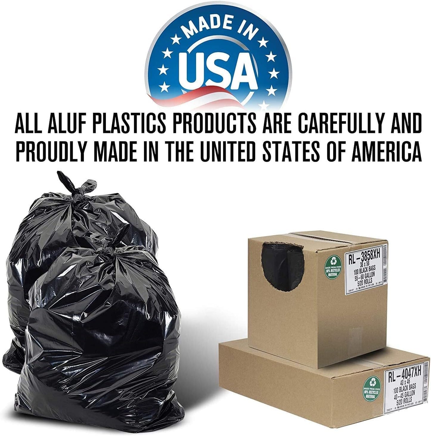 Aluf Plastics 40-45 Gallon Trash Bags (2 MIL - Pack of 200) 40" x 46" - Large Heavy Duty Can Liners - Plastic Black Garbage Bags for Lawn, Leaf, Contractor, Yard, Outdoor use