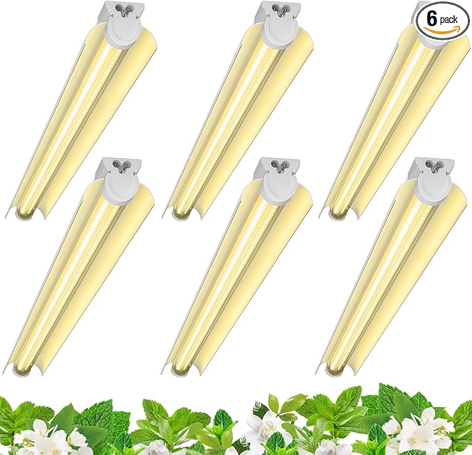 Barrina 3FT T8 Grow Light, 180W(6 x 30W), 1000W Equivalent, Full Spectrum, Plant Light, Growing Lamp Fixture, LED Grow Light Strips, for Indoor Plant, Greenhouse, Linkable Design, Yellow, 6-Pack