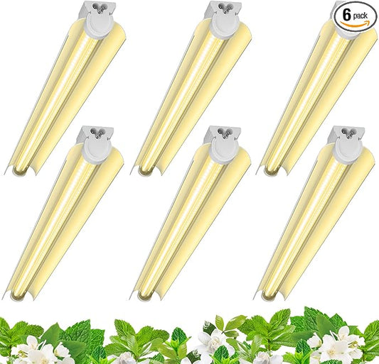 Barrina 3FT T8 Grow Light, 180W(6 x 30W), 1000W Equivalent, Full Spectrum, Plant Light, Growing Lamp Fixture, LED Grow Light Strips, for Indoor Plant, Greenhouse, Linkable Design, Yellow, 6-Pack