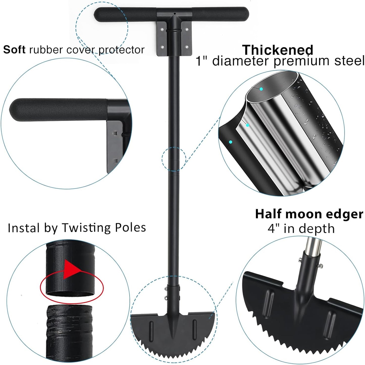 Oliynedy Lawn Edger Tool, Manual Grass Edger Long Handle 36 inch, Steel Hand Saw-Tooth Border Half Moon Edger Shovel for Yard, Garden, Landscaping, Sidewalk, Cable Burying