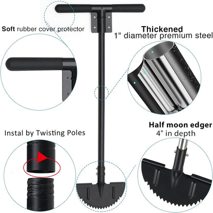 Oliynedy Lawn Edger Tool, Manual Grass Edger Long Handle 36 inch, Steel Hand Saw-Tooth Border Half Moon Edger Shovel for Yard, Garden, Landscaping, Sidewalk, Cable Burying