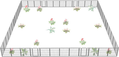 FXW Garden Fence Outdoor for The Yard – 32in(H) x 109.4ft(L) Heavy Duty Metal Animal Barrier for Dog and Rabbit, Decorative Dog Fence, 48 Panels, Silver