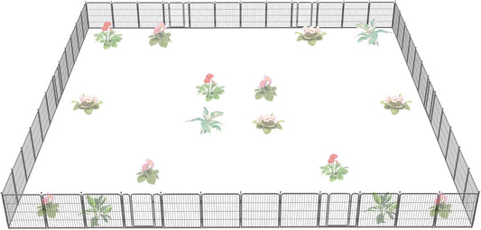 FXW Garden Fence Outdoor for The Yard – 32in(H) x 109.4ft(L) Heavy Duty Metal Animal Barrier for Dog and Rabbit, Decorative Dog Fence, 48 Panels, Silver