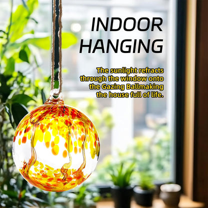 VOREEN 6" Hanging Glass Garden Gazing Ball Hand Blown Glass Witch Ball Christmas Ornament Friendship Balls for Outdoor Garden Patio Window Home Décor, Gift for Mom Wife Friend, Orange