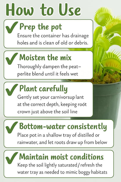 GARDENERA Sphagnum Moss Potting Mix for Carnivorous Plants, Moss and Perlite Blend for Potting Venus Fly Traps, Sarracenia, Pitcher Plants - 75% Sphagnum Moss + 25% Perlite - Made in USA - 3 Quart