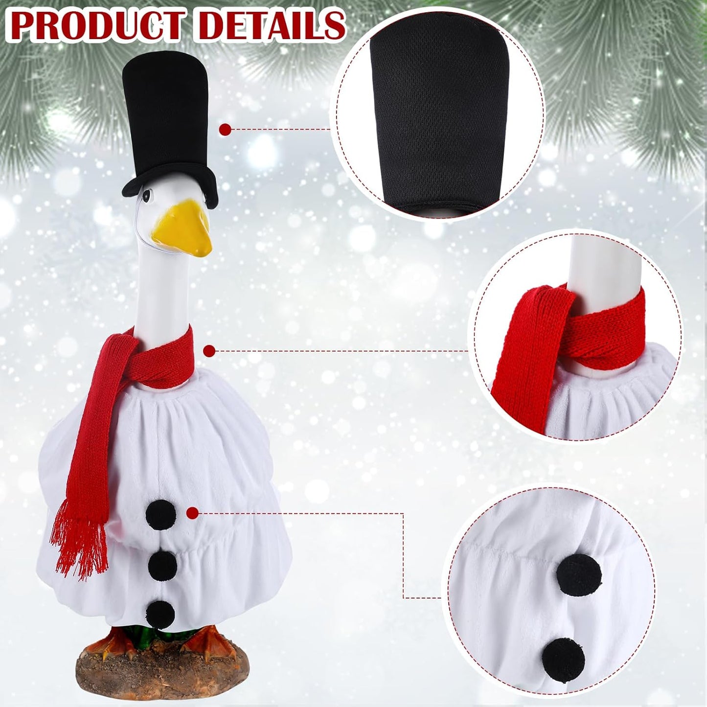 Cozypower Christmas Porch Goose Outfits Clothes for Plastic 23'' Cement Goose Duck Lawn Yard Decorations(Snowman)