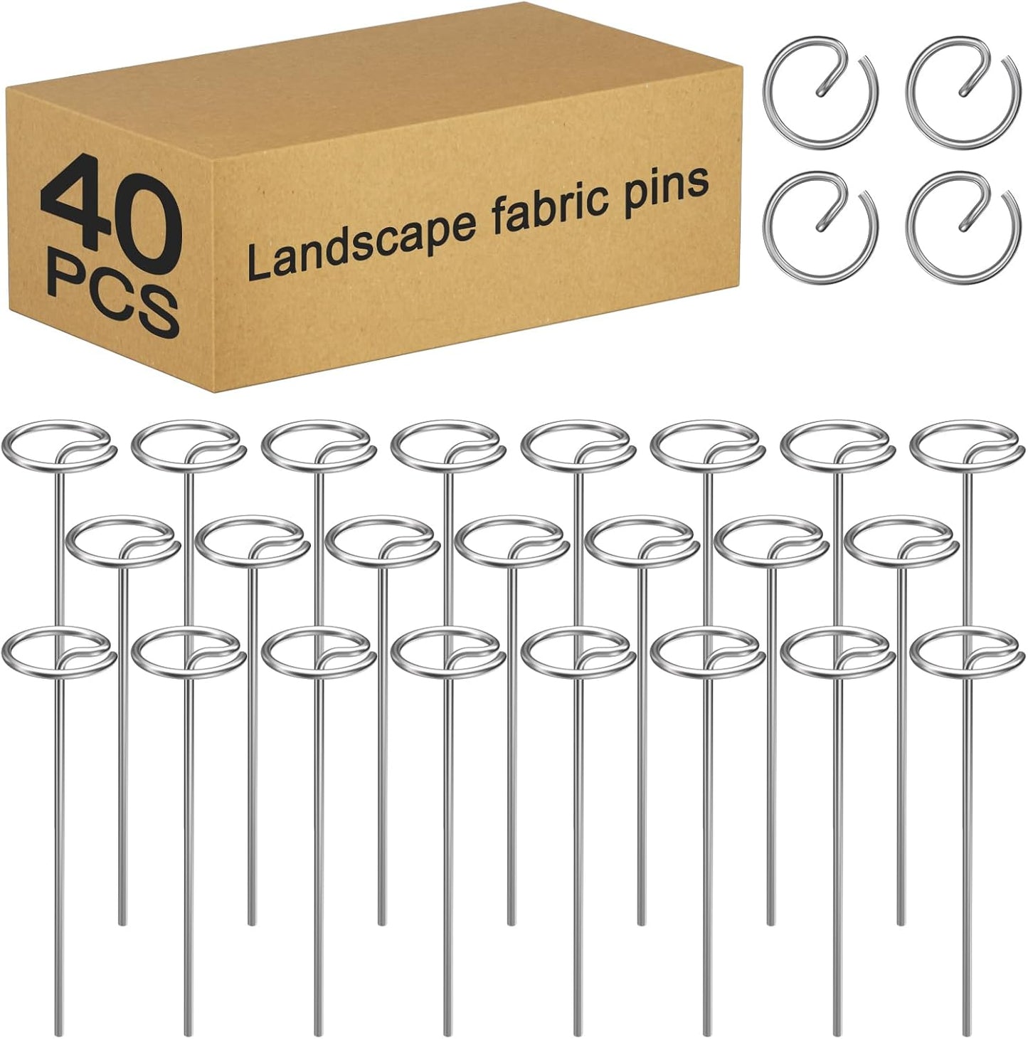 40 Pcs 6-Inch Heavy-Duty Galvanized Landscape Staples – Thickened 8 Gauge Circle Top Pins, Rust-Resistant for Weed Barrier, Landscape Fabric, and Garden Projects