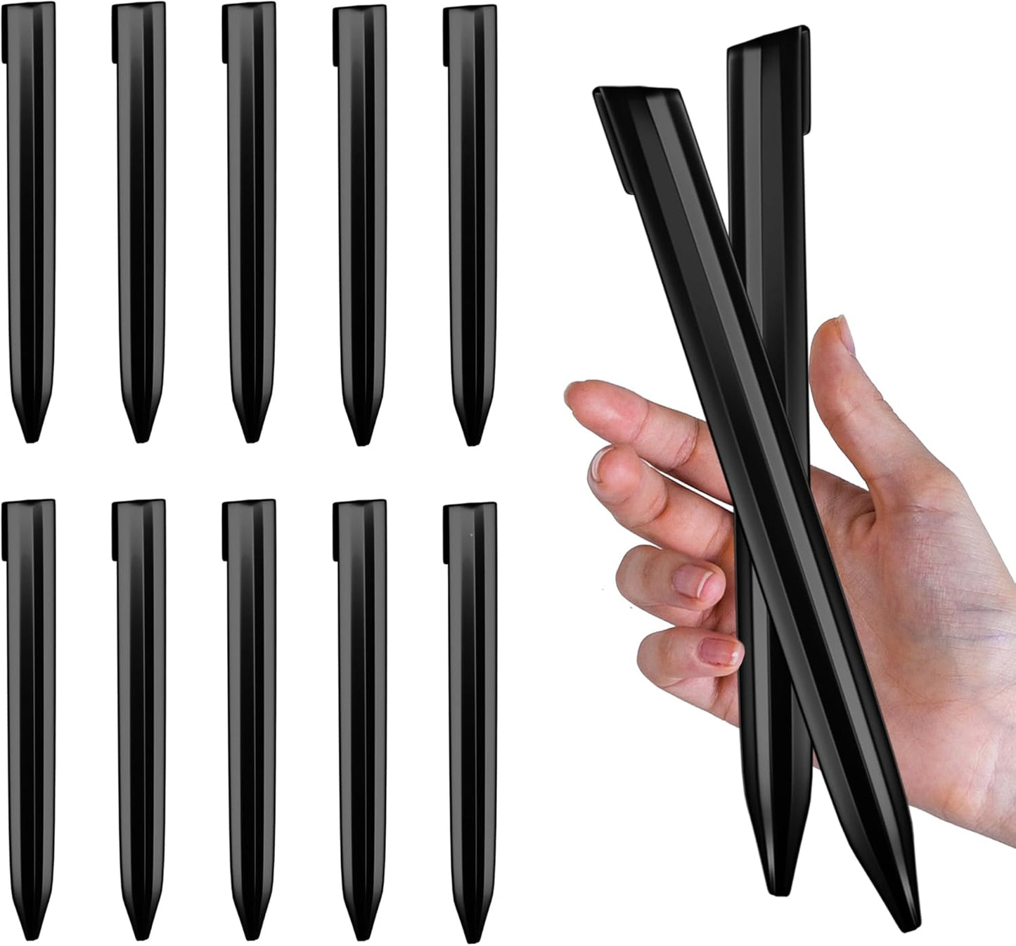 Metal Landscape Edging Stakes, 13Pcs 8Inch Galvanized Steel Garden Stakes Solid Top Curved Anchoring Spikes with Reinforcing Rib, for Corrugated Edge, Terrace Decor, Black