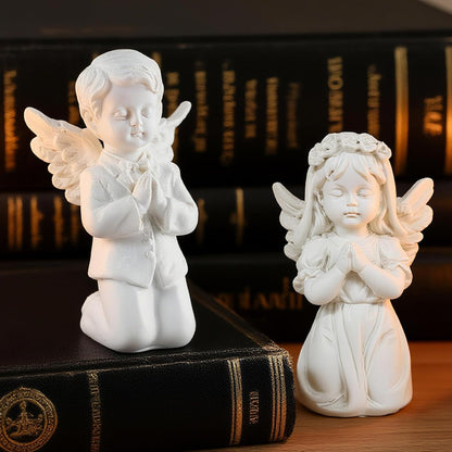 White Kneeling Praying Angel Statues, Handmade Resin Craft Home Decor, Indoor & Outdoor Angel Ornaments, Wedding Table Decor, Ideal Blessing Gift for Parents and Friends
