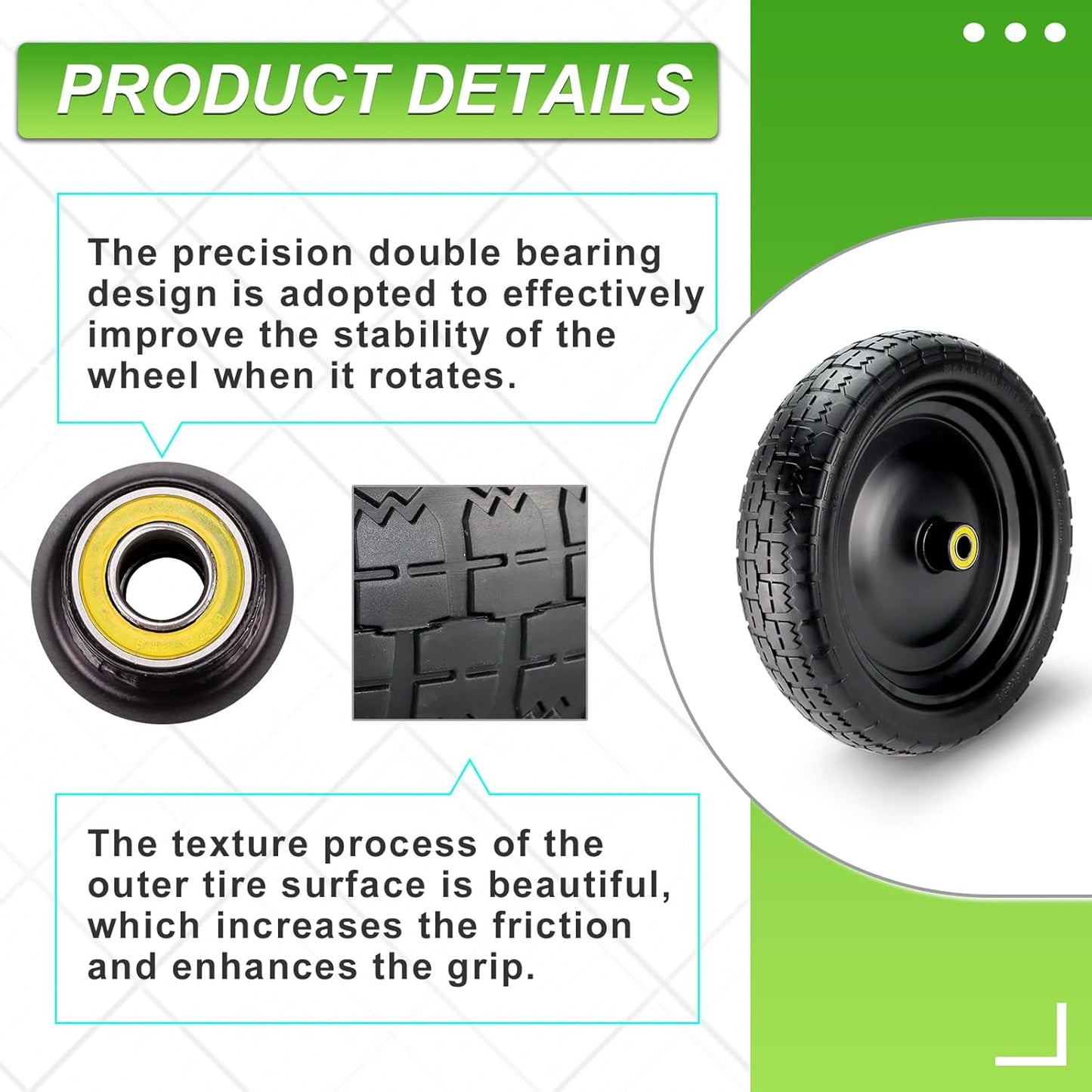 Cenipar 13" Flat-Free Tire and Wheel for 13"Garden Cart Tire Replacement with 5/8" Axle Borehole, 2.1" Offset Hub, 3.15" Wide Tires Used for Wheelbarrow Garden Cart and Trolleys, 2-Pack