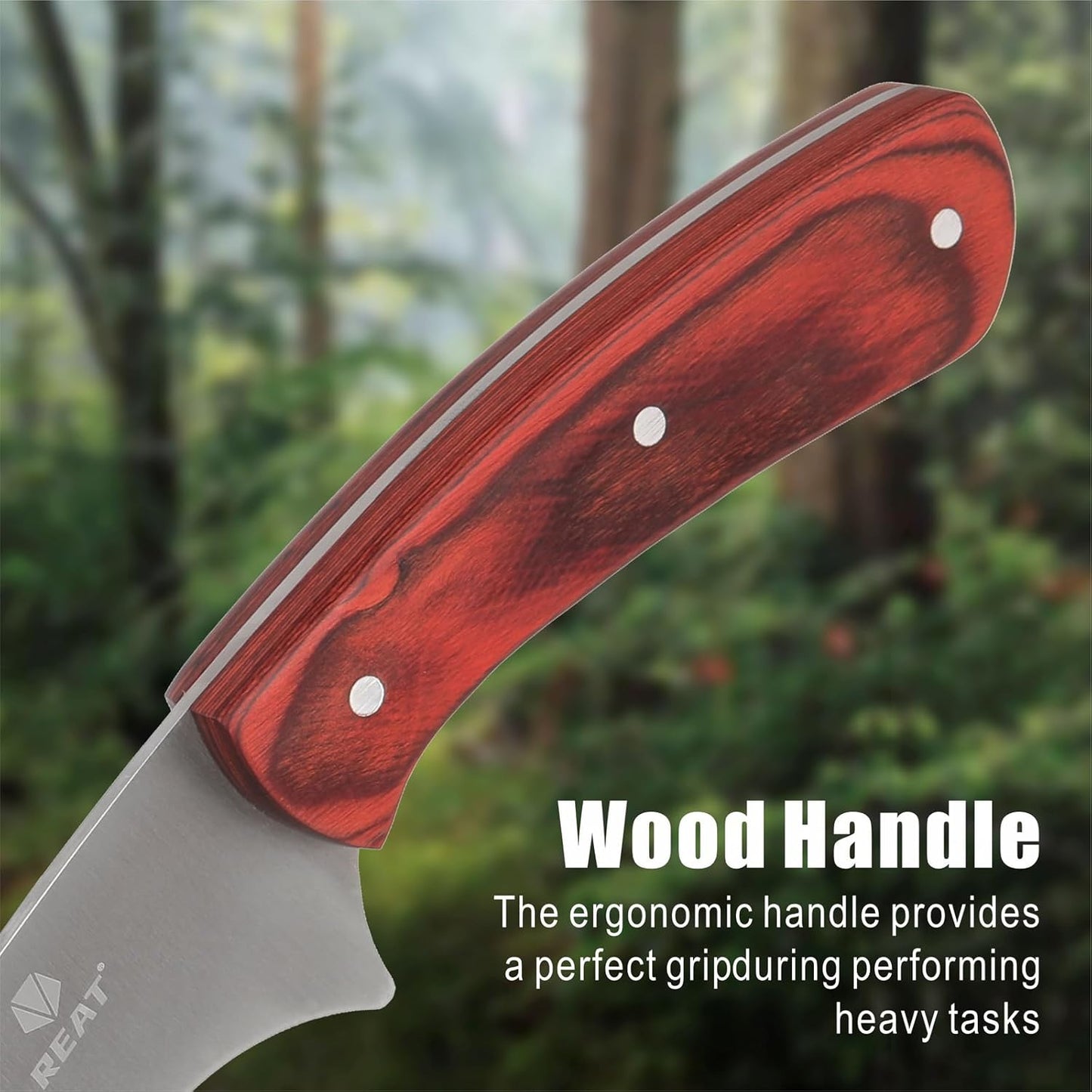 REAT Machete Heavy Duty with Leather Sheath,19-inch Full Tang 420 Stainless Steel Blade with Wood Handle,Machetes for Yard Work, Cutting Trees,Camping,Hunting