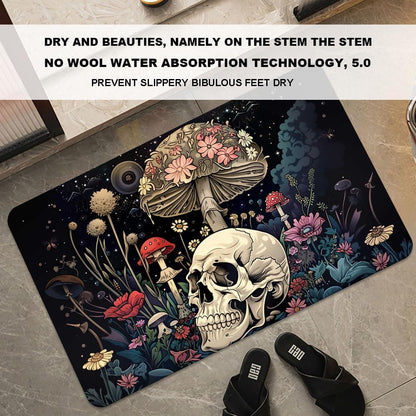 Bath Mat-Bathroom Rug，A Skull and Mushroom-Absorbent Non Slip Quick Dry Stain Resistant Easy to Clean Care Shower Rug for Bathtub Shower Room 17×27.5Inch (43 * 70cm)