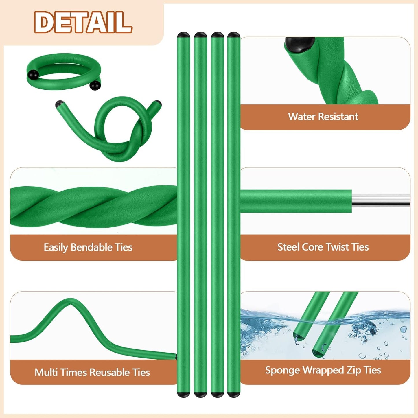 20 Pcs 17 Inch EVA Foam Twist Rubber Ties Reusable Bendable Cable Tie Straps Flexible Heavy Duty Twisty Ties for Organizing Cords Bundling (Green)
