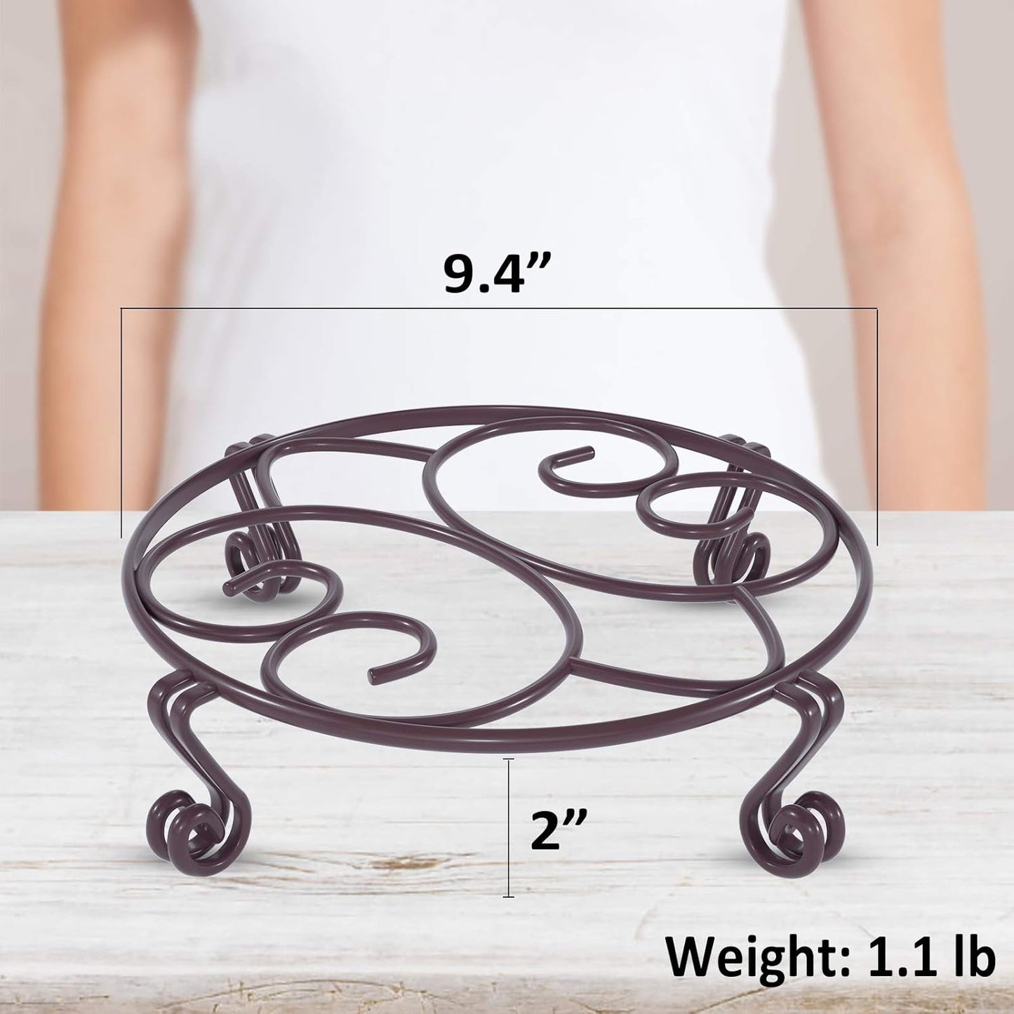 Yimobra Original Patented Plant Stand for Flower Pot Heavy Duty Potted Holder Indoor Outdoor, Metal Rustproof Iron Garden Container Round Supports Rack for Planter Bronze, Brown 9.4 Inches
