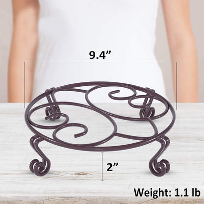 Yimobra Original Patented Plant Stand for Flower Pot Heavy Duty Potted Holder Indoor Outdoor, Metal Rustproof Iron Garden Container Round Supports Rack for Planter Bronze, Brown 9.4 Inches