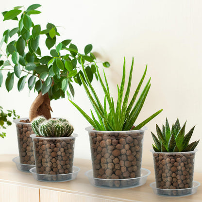 FUIJOL 4/5/6/7 Inch Clear Nursery Pots for Plants with Sacuers 20 Pack, Plastic Flower Pots with