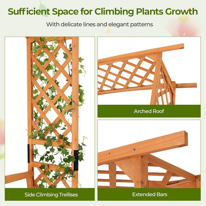 Giantex Garden Arch Trellis with Bench - 63''W x 79''H Wooden Arbor with 2-Person Outdoor Bench, Garden Arbors Archway Pergola for Climbing Plants Rose Wedding Backyard Party Lawn Decor