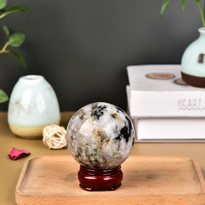 JIC Gem Small Black and White Tourmaline Crystal Sphere - Healing Crystal for Home Decor, Feng Shui, Divination or Fortune Telling, 50-60mm