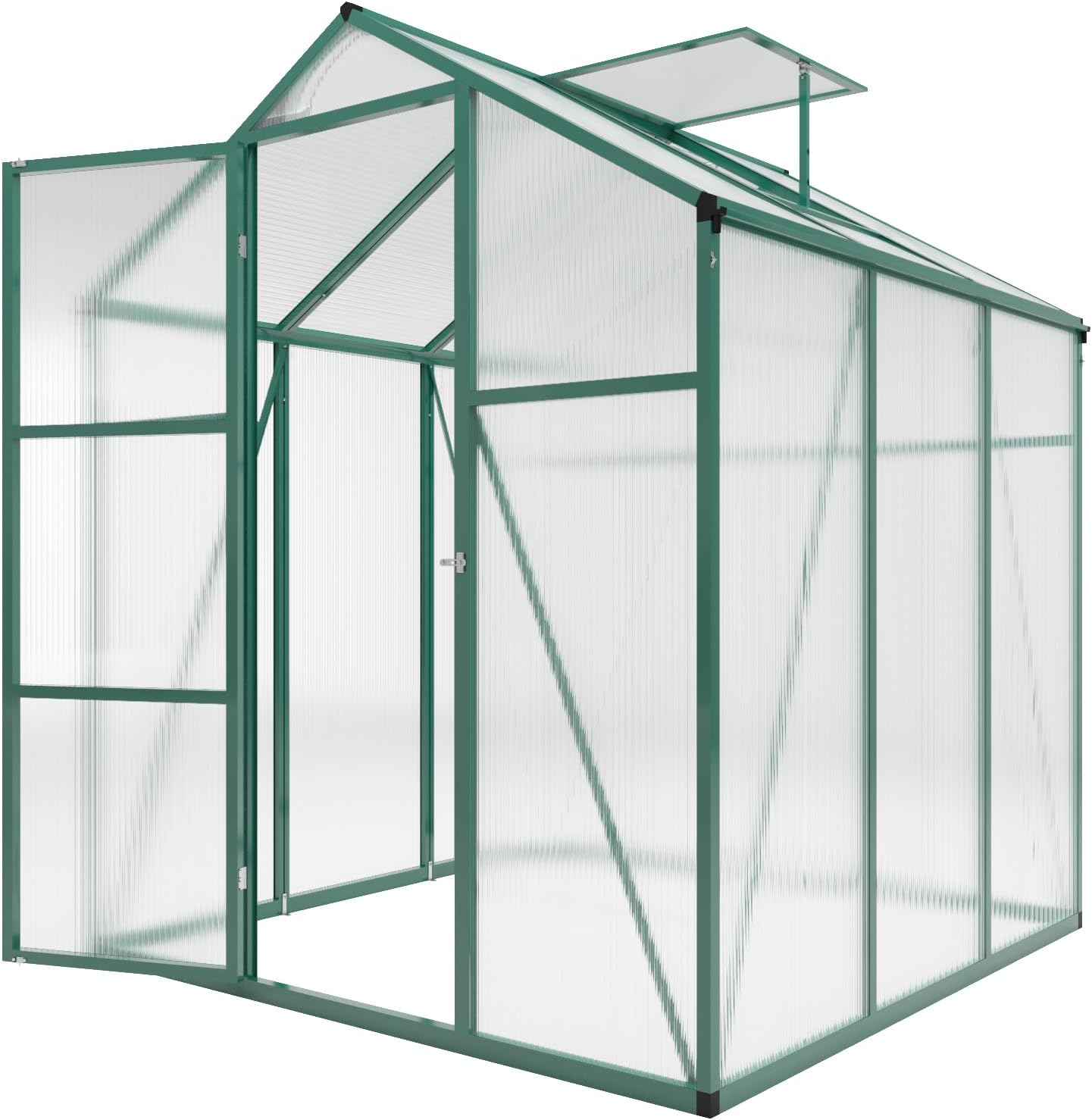 72*72in Greenhouse for Outdoors, Polycarbonate Greenhouse with Stronger Wind Protection and Roof Vent, Walk-in Large Aluminum Sunroom Winter Proof, Green