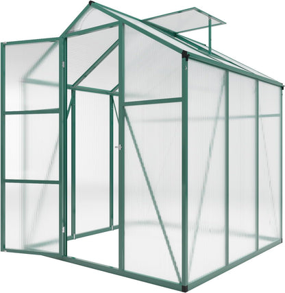 72*72in Greenhouse for Outdoors, Polycarbonate Greenhouse with Stronger Wind Protection and Roof Vent, Walk-in Large Aluminum Sunroom Winter Proof, Green