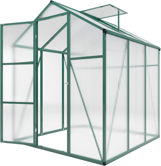 72*72in Greenhouse for Outdoors, Polycarbonate Greenhouse with Stronger Wind Protection and Roof Vent, Walk-in Large Aluminum Sunroom Winter Proof, Green