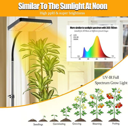 Grow Light with Tripod Stand and Timer, Sunlight Full Spectrum Grow Lights for Seed Starting, 25W 2000Lm LED Growing Lamps for Tall Plants, Bonsai Tree, Height Adjustable 12"-48"