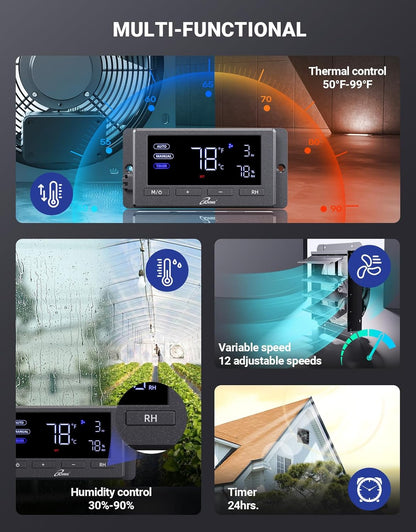 iLiving 14" Wall Mounted Shutter Exhaust Fan, Automatic Shutter, Temperature and Humidity Controls with Variable Speed, 1200 CFM at 1600 RPM DC Motor