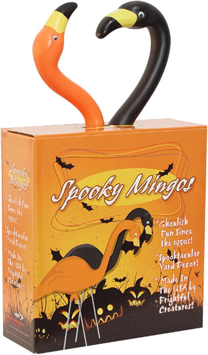 Bloem Spooky Flamingo Yard Stakes: 2 Pieces 25" Halloween - Head Up & Head Down Poses, Google Eyes, Galvinized Steel Legs, Durable Weatherproof Resin, for Indoor Or Outdoor Use, Yard Decoration