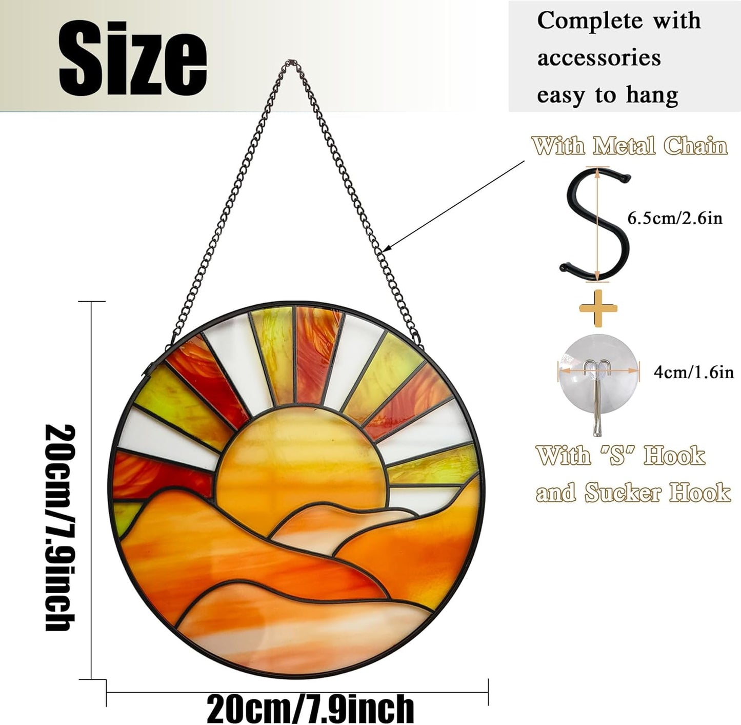 Sunrise Sun Catcher Stained Glass Window Hanging, 20cm Suncatchers for Wall Window Decor, Hand Painted Glass Artistic Birthday Gifts for Women