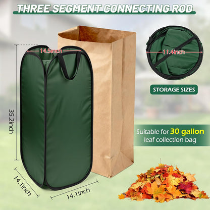 2Pack Reusable Pop-Up Yard Waste Bag Holder, Designed for 30 Gallon Paper Lawn Bags, Multi-Use Dustpan Function and Compact Foldable Design for Effortless Leaf Collection