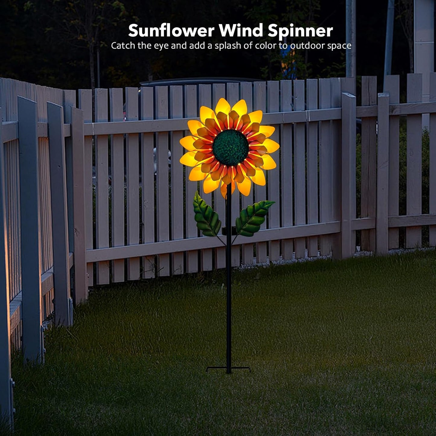Sunflower Solar Wind Spinners for Yard and Garden - 52" Metal Windmill Ligths with LED Wind Sculptures with Stake for Lawn Patio Decor