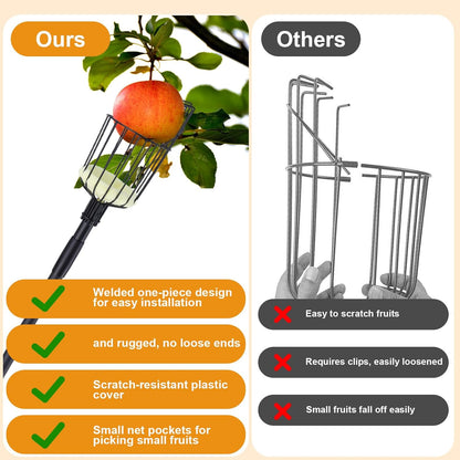 Fruit Picker Pole with Basket, 10.7FT (130 Inch) Adjustable Fruits Picker Tool with Stainless Steel Handle Fruit Grabber Reach Tool for Apple Mango Pear Avocados Fruit Picking, Black
