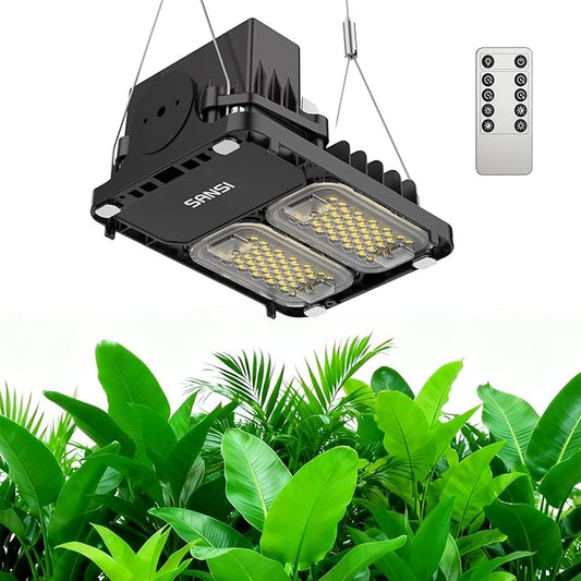 SANSI Grow Lights for Indoor Plants, 70W(500W Equiv) Full Spectrum Plant Light with Optical Lens for High PPFD, Dimmable Panel Plant Lamp with Auto Timer Remote Control for Grow Tent Seeding Growing