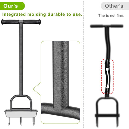 Dolibest Lawn Coring Aerator, Manual Grass Aerating Tool with Stainless Steel Soil Core Storage Tray, 3 Stainless Steel Corer Plug Aerator Tool, Garden Tool & Clean Hand Tool, Improve Lawn Health